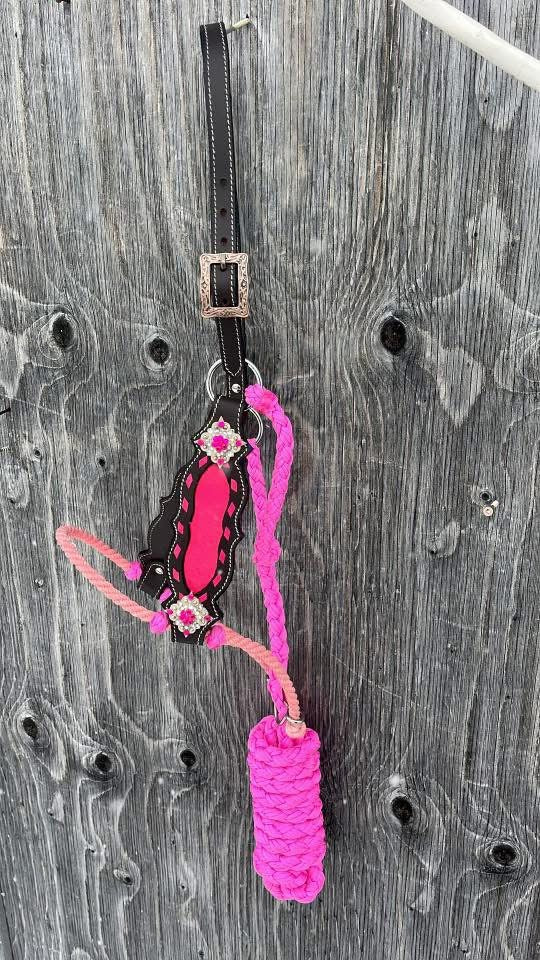 Pink lariat hybrid halter with lead