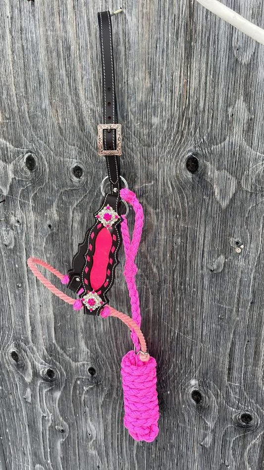 Pink lariat hybrid halter with lead
