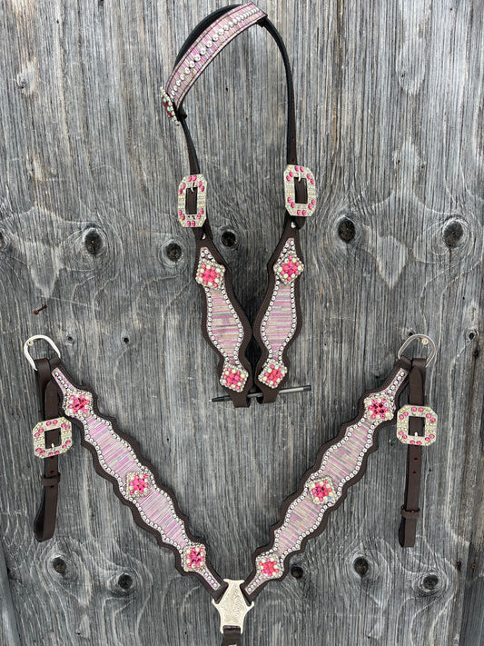 Pink one ear concho tack set