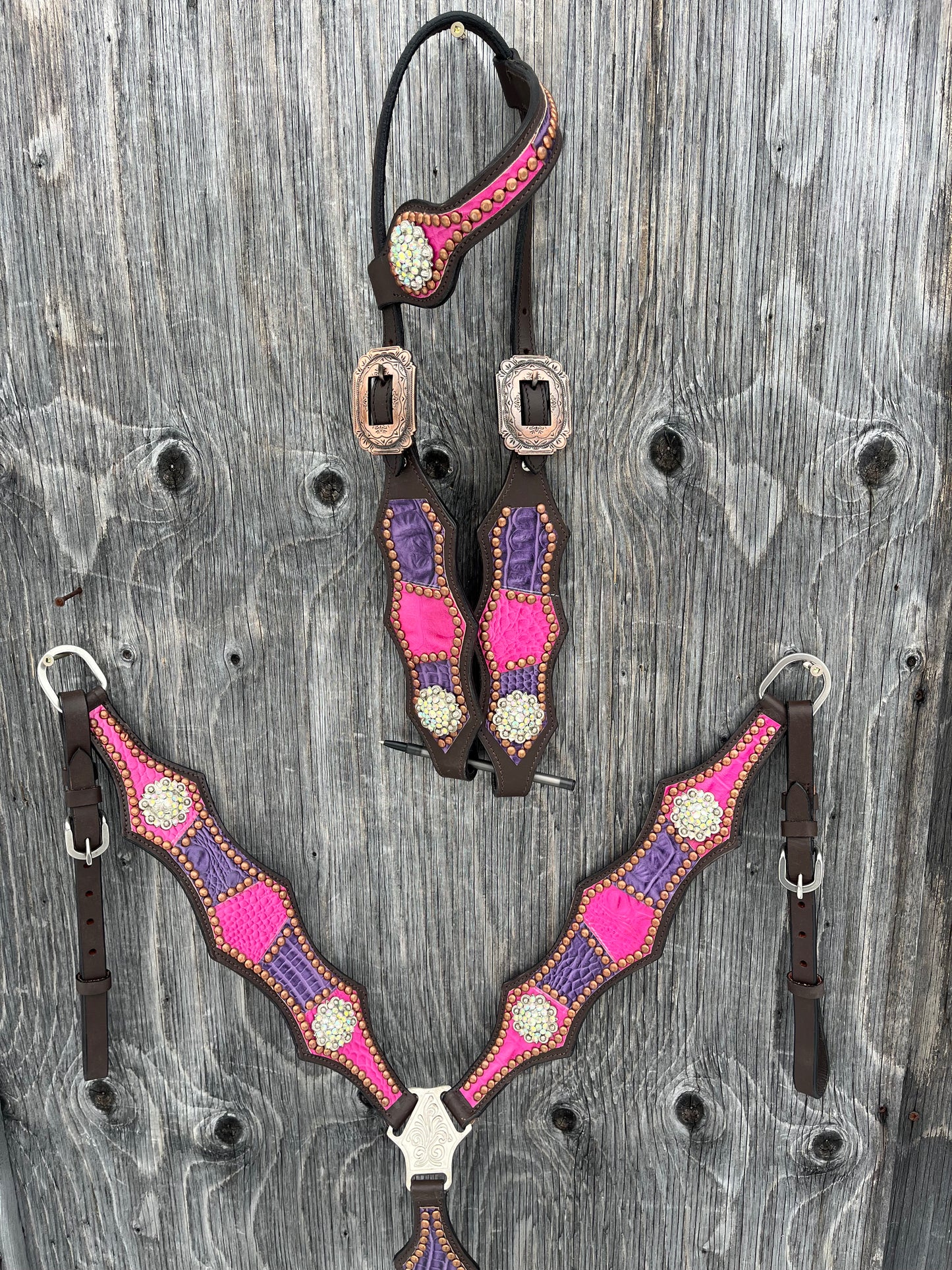 Pink and purple one ear tack set