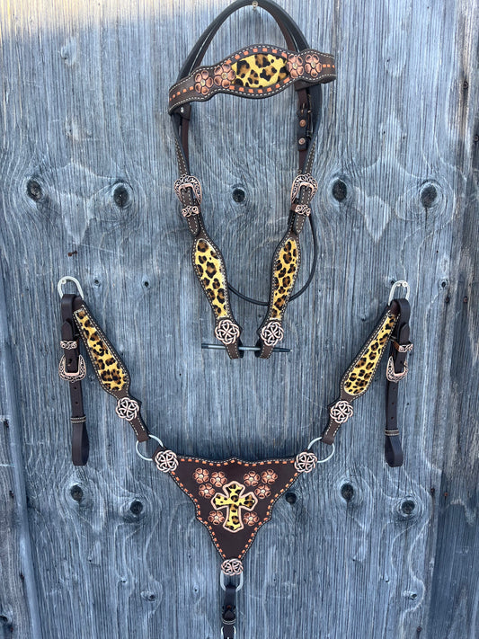 Cheetah cross brow band gladiator tack set
