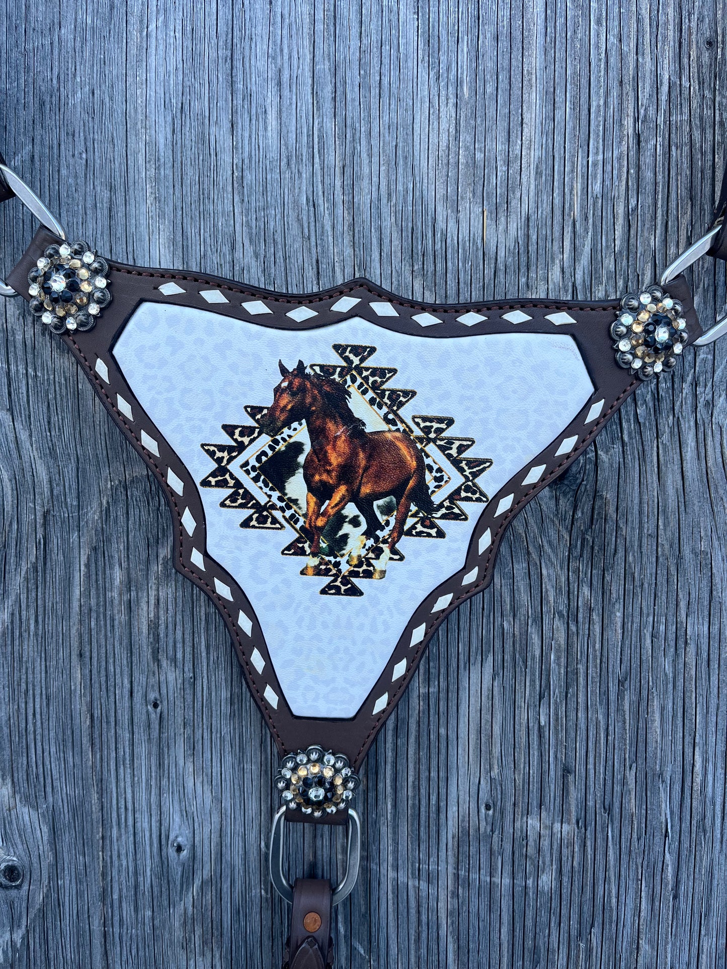 Cheetah white buck stitch horse gladiator tack set
