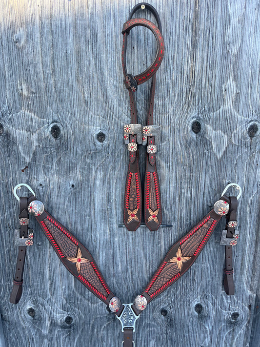 Red whipstitch one ear tack set