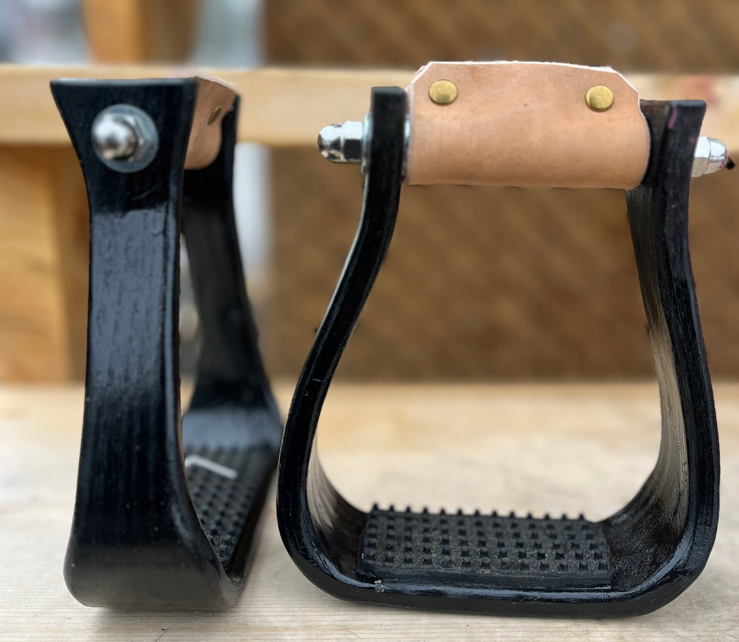 Black wooden barrel stirrups