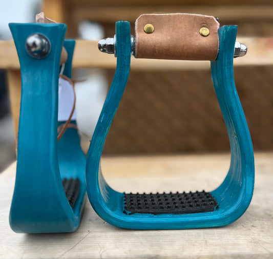 Turquoise wooden barrel stirrups