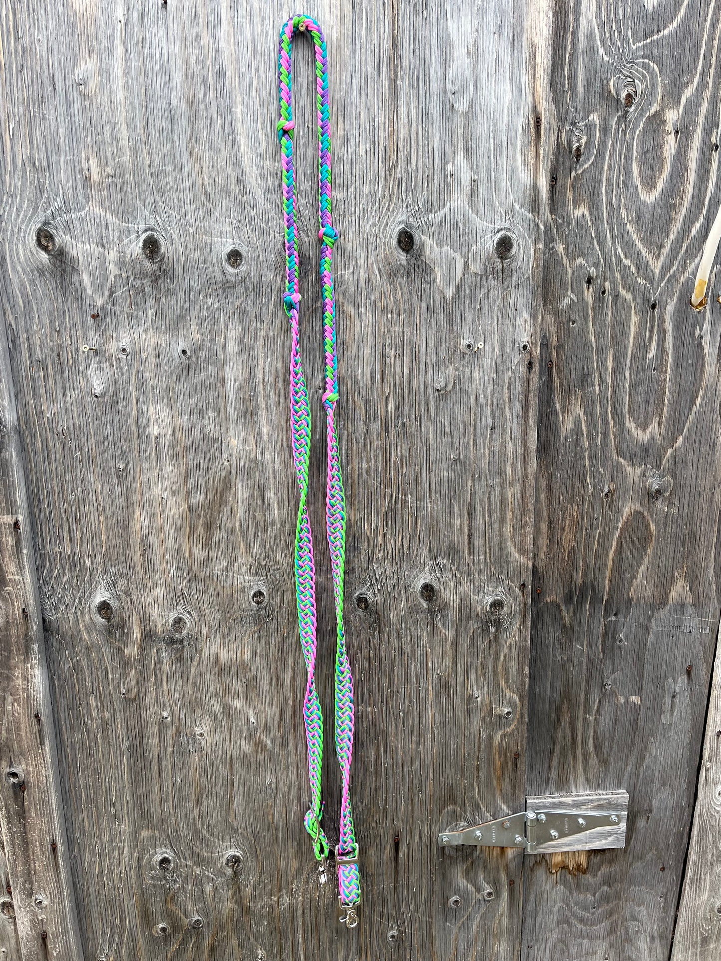 Green purple teal pink barrel reins