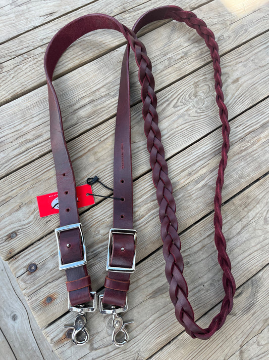 3/4 x 7’ braided latigo leather barrel reins