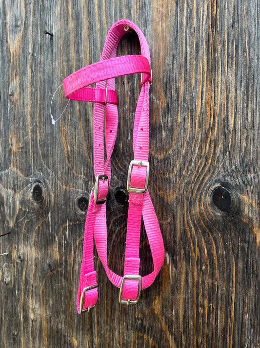 Small Pony pink browband nylon headstall