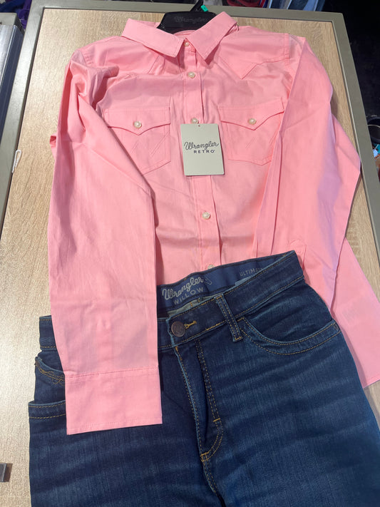 Wrangler light pink long sleeve button up
