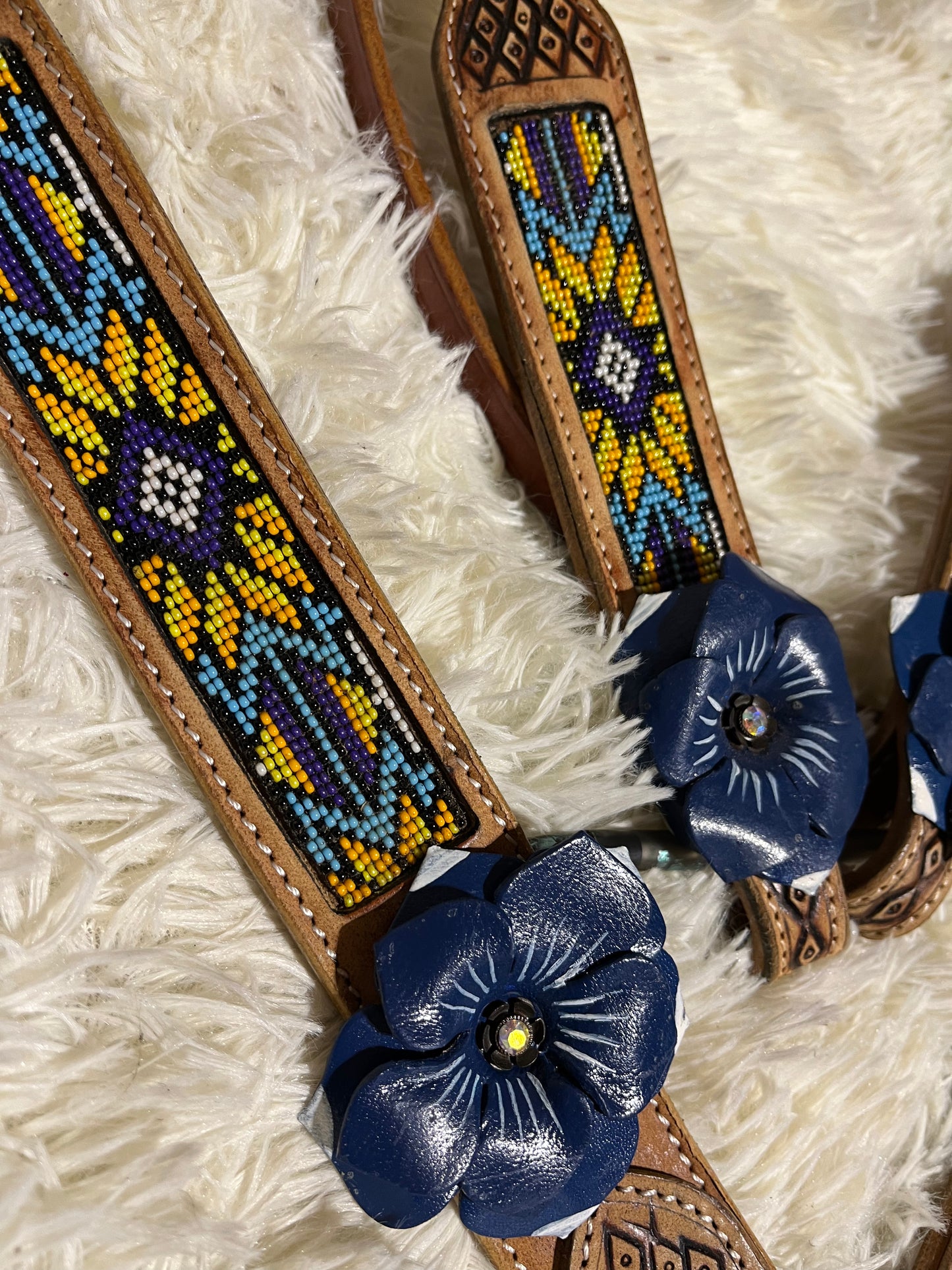 Beaded tack set (flowers on bit rings were taken off and swapped with conchos).