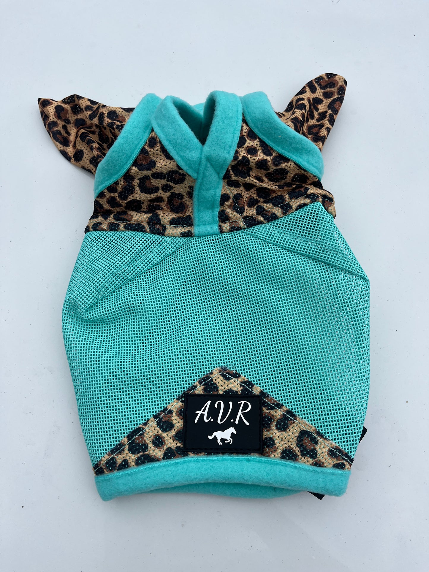 Teal Cheetah Durable mesh fly masks with ears