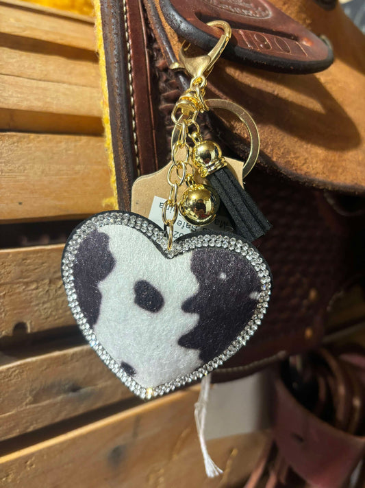 Cowhide heart keychains