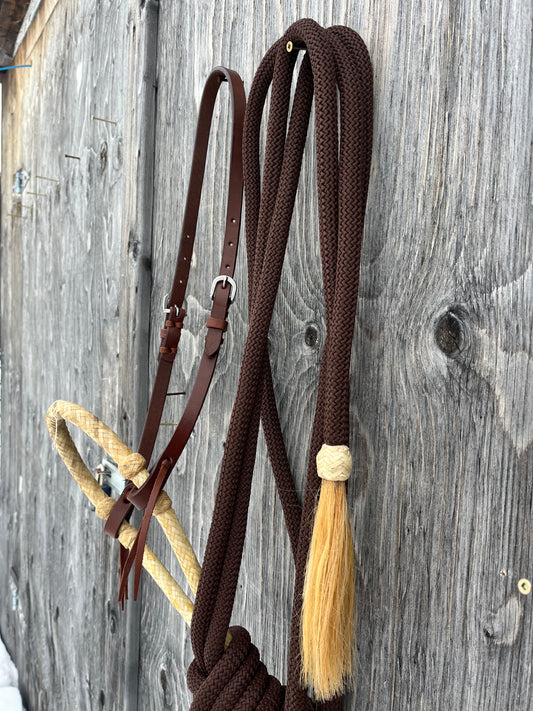 Oiled leather bosal set with mecate reins