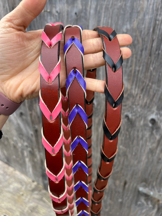 Laced colored barrel reins
