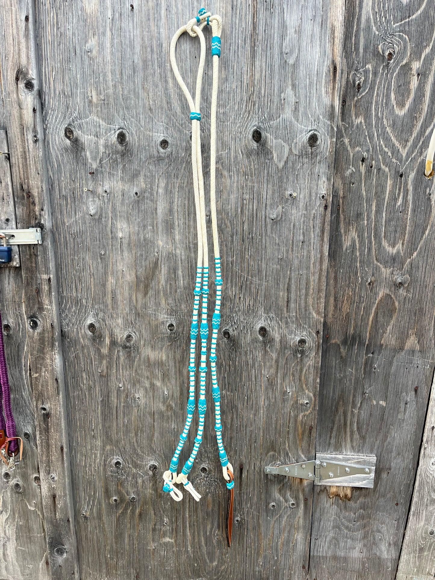 Teal rawhide Rommel reins