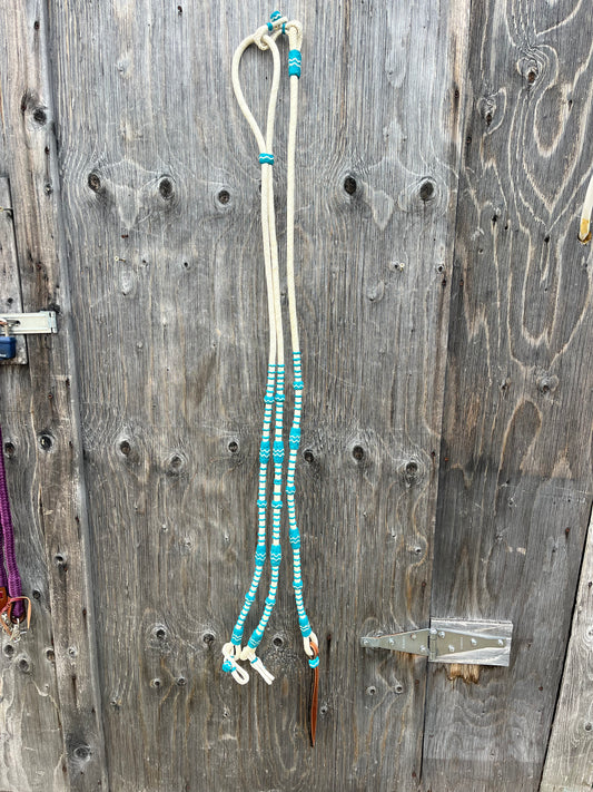 Teal rawhide Rommel reins