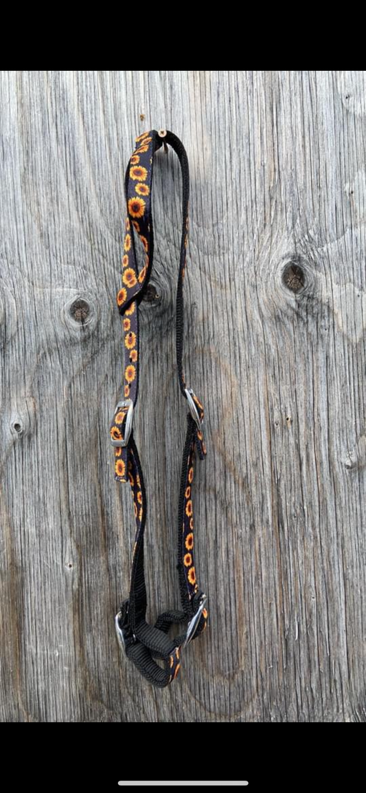 Black sunflower nylon one ear headstall