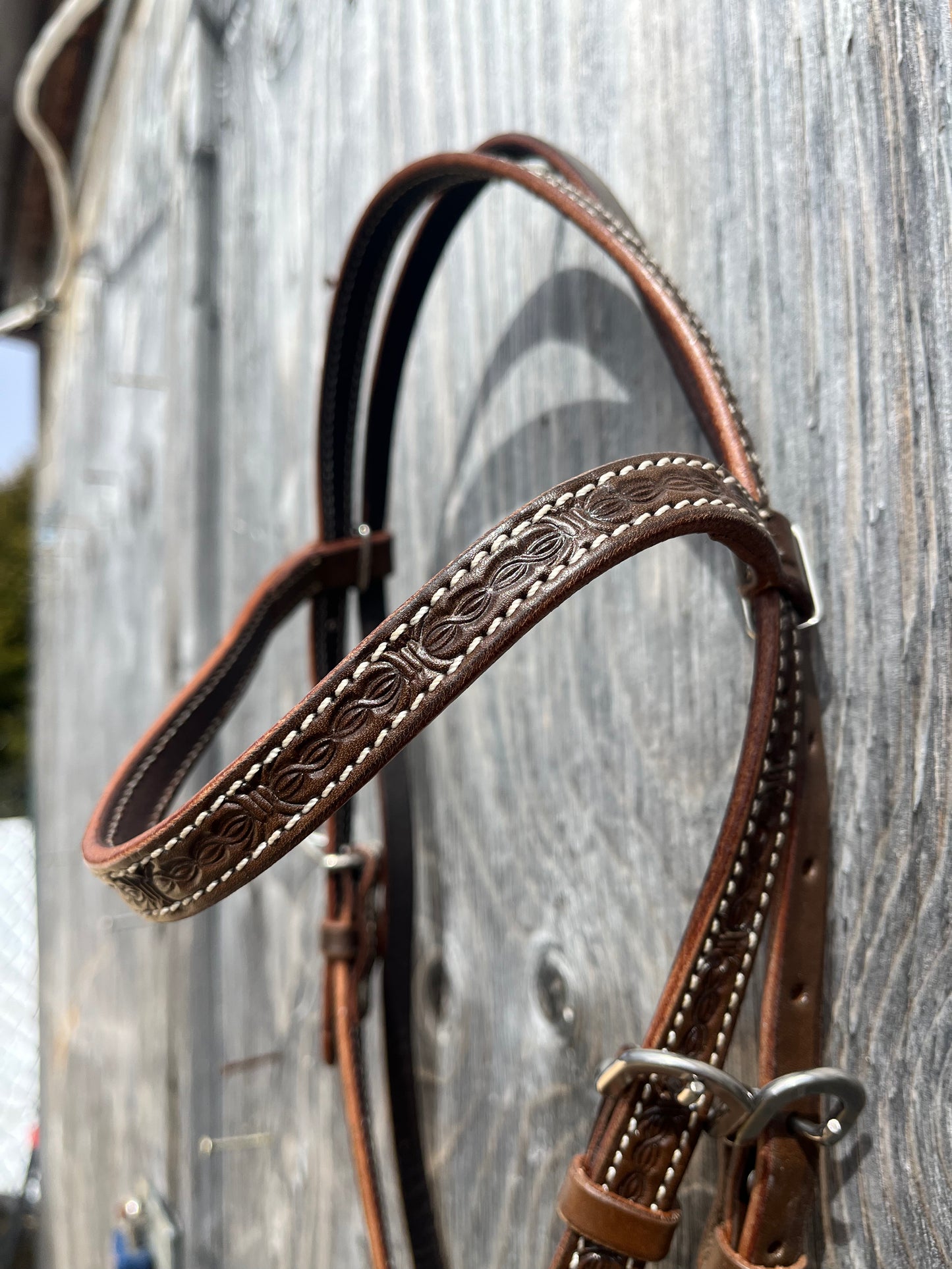 Barbwire tooled browband headstall