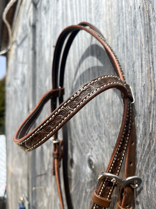 Barbwire tooled browband headstall