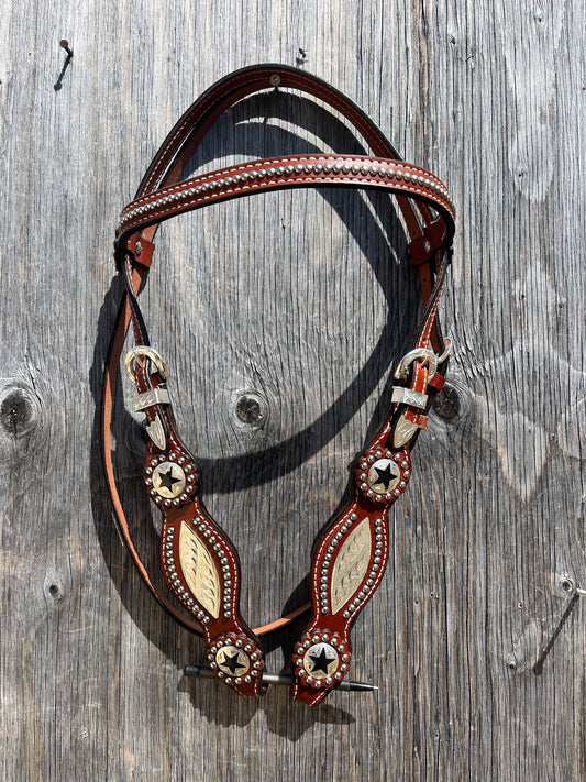 Texas star silver browband headstall