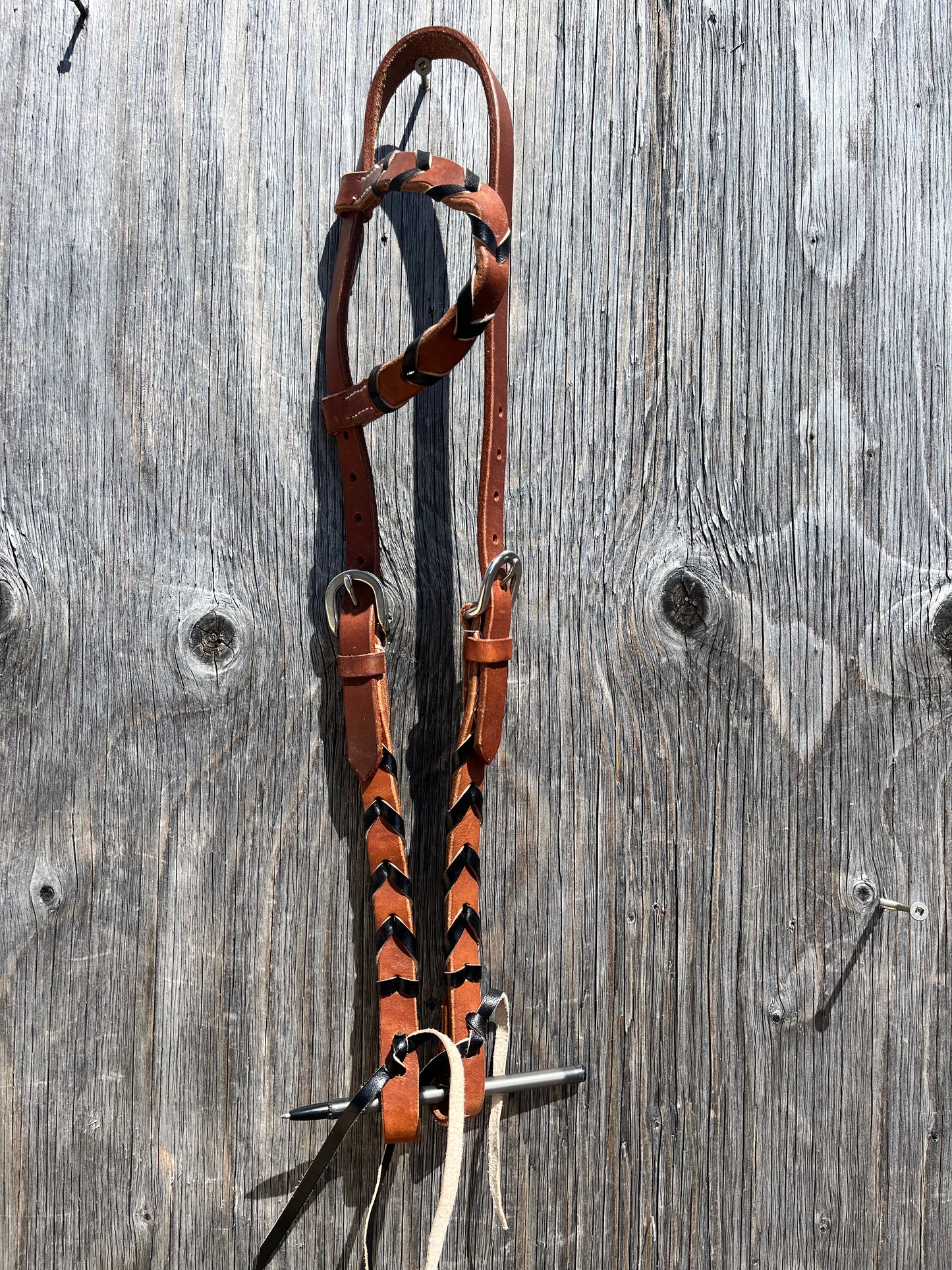 Black laced leather one ear