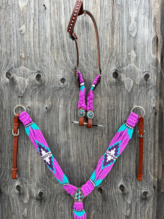 Purple and teal one ear tack set
