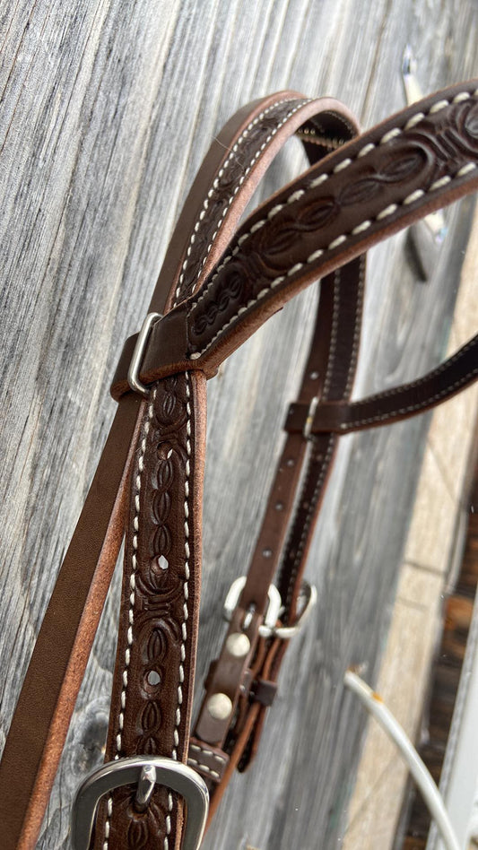Barbwire tooled browband headstall