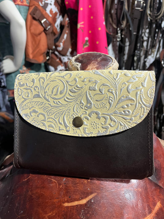 White embossed leather pommel pouch