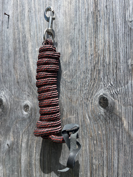 Two tone lead rope with leather popper - Red