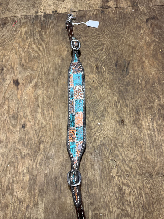 Teal and brown wither strap