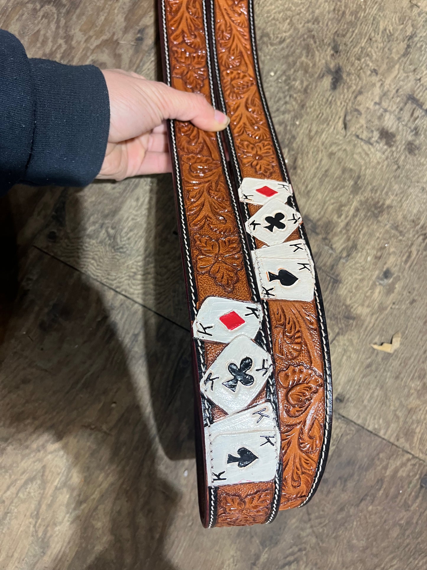 Tooled leather belt total lengths 38.5” and 44.5”