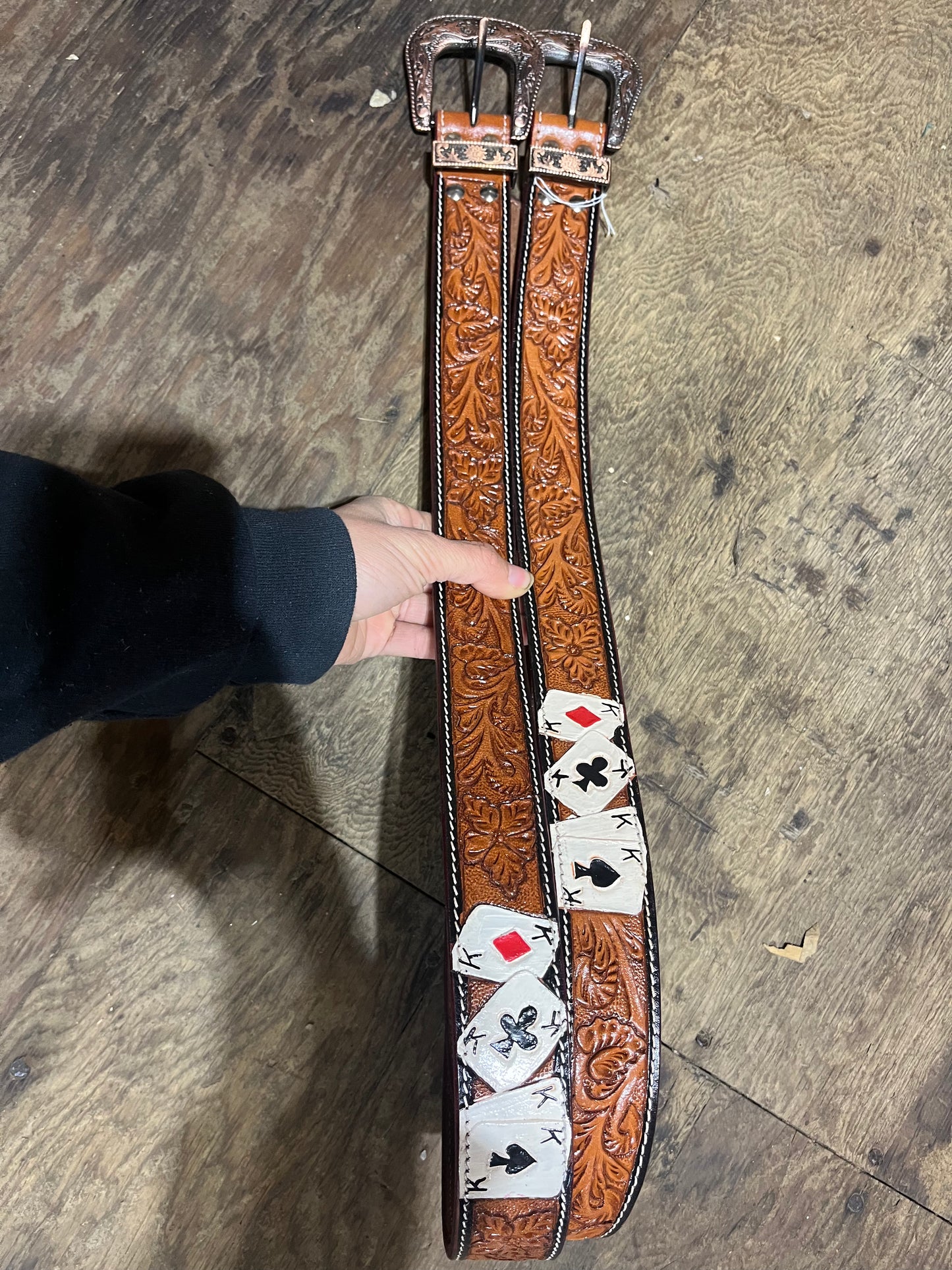 Tooled leather belt total lengths 38.5” and 44.5”