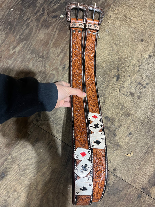 Tooled leather belt total lengths 38.5” and 44.5”