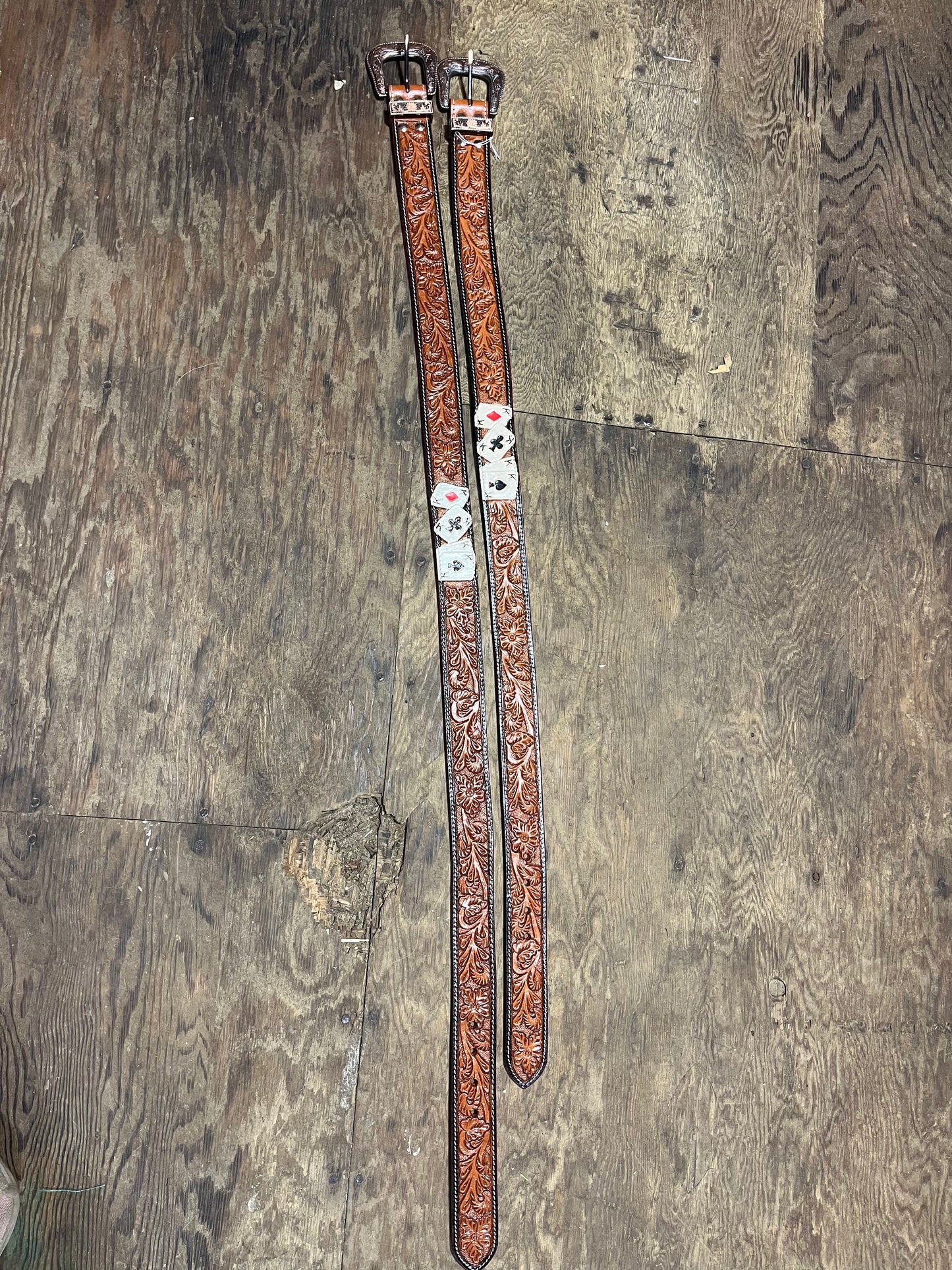 Tooled leather belt total lengths 38.5” and 44.5”