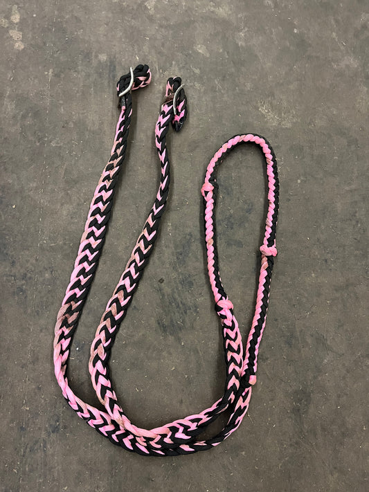 Braided barrel reins used