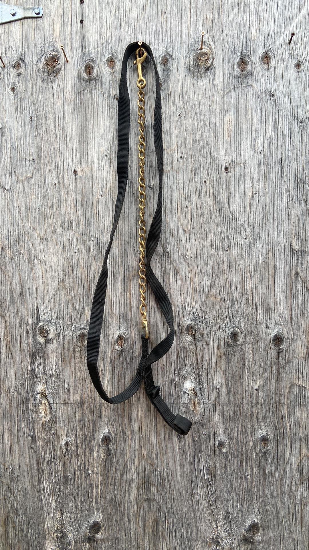 Black nylon lead with brass chain