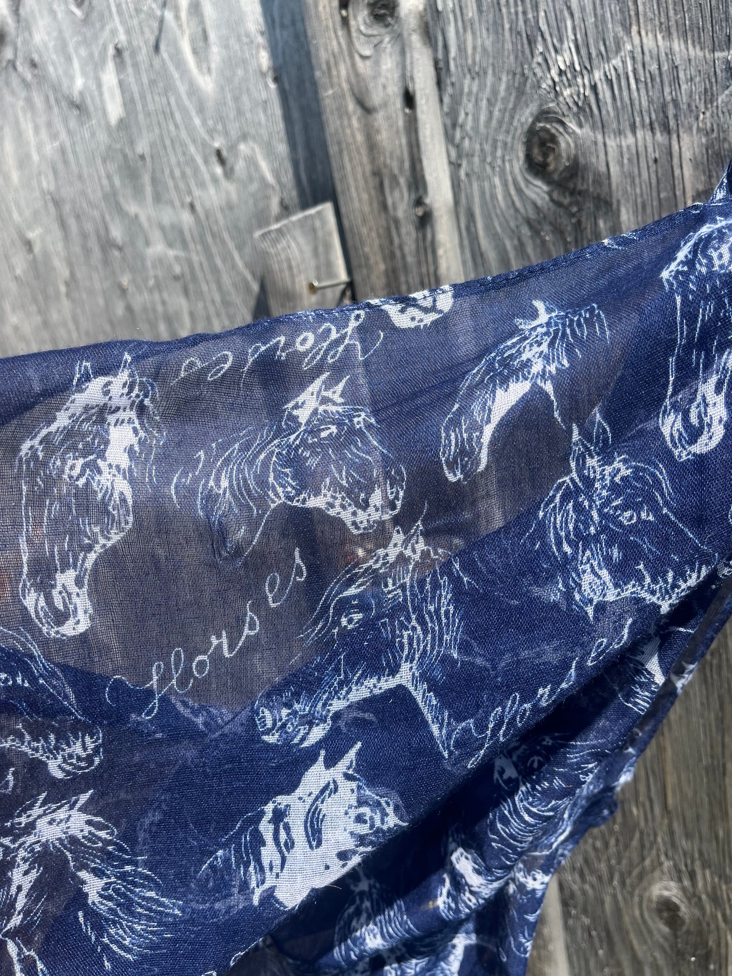 White navy horse scarf