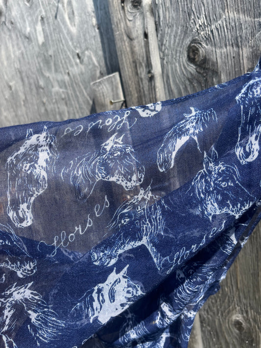 White navy horse scarf