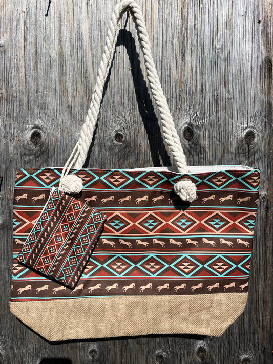 Running horse print tote bag