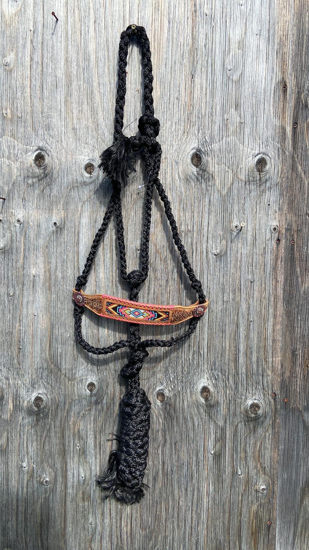 Pink Aztec beaded muletape halter and lead