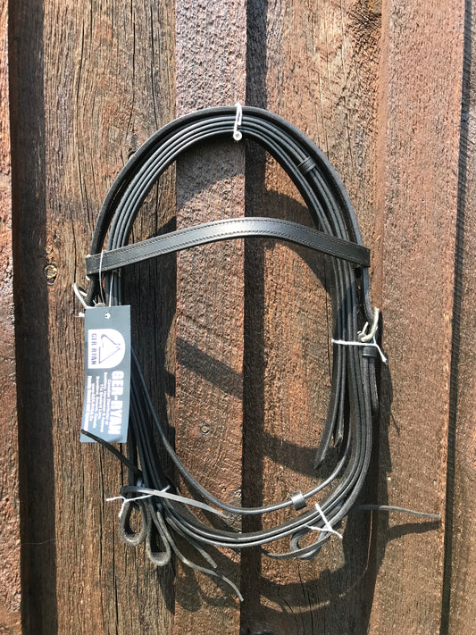Pony size black leather headstall and reins new
