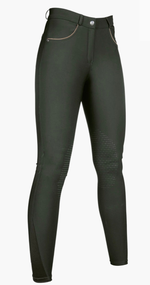HKM silicone knee patch olive green riding breeches