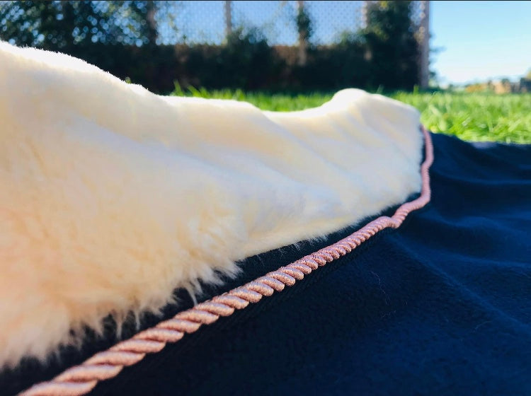 Navy Modern Rose fleece rug  Cooler with fleece collar