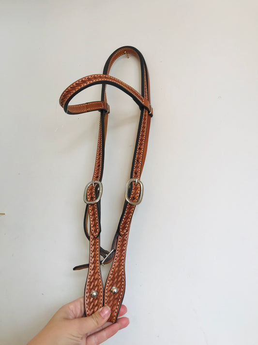 Western rawhide full browband basketweave headstall